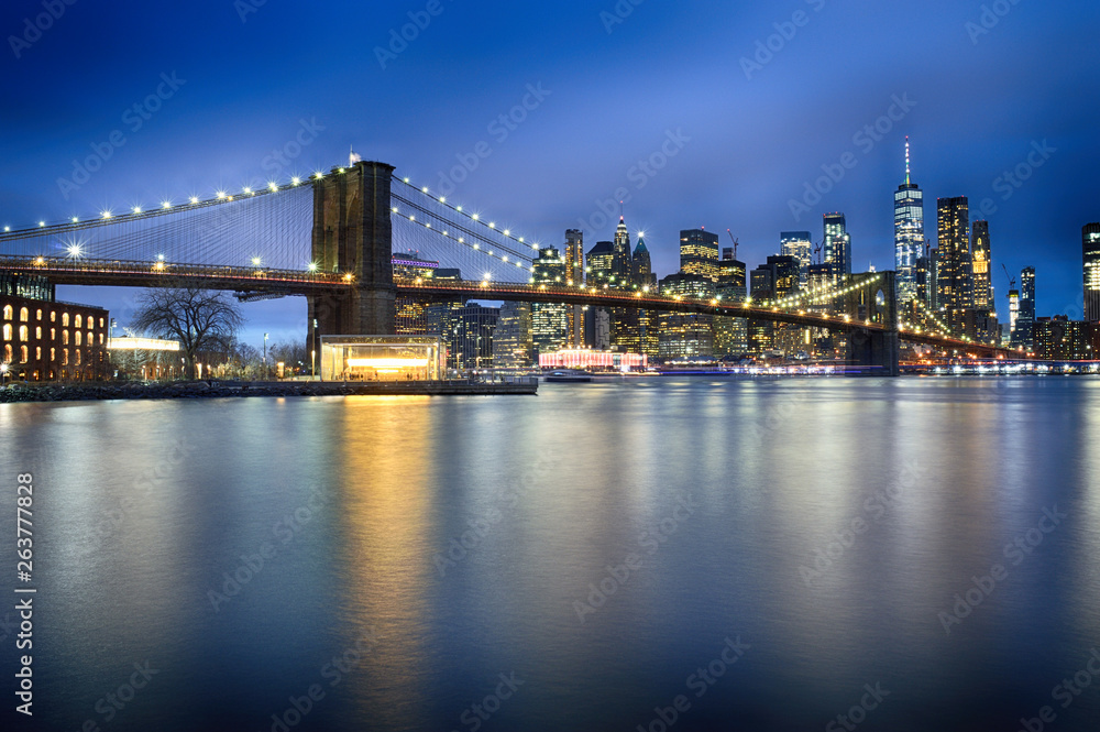 Brooklyn Bridge at night.