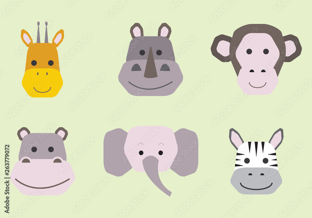 Vector collection of cute animal faces, icon set for baby design Vector collection of cute animal faces, icon set for baby design