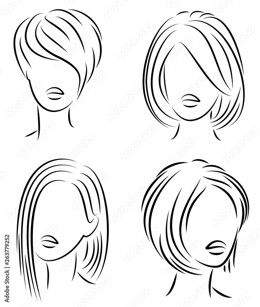 Silhouette of the head of a cute lady. The girl shows her hairstyle for medium and short hair. Suitable for logo, advertising. Vector illustration Silhouette of the head of a cute lady. The girl shows her hairstyle for medium and short hair. Suitable for logo, advertising. Vector illustration
