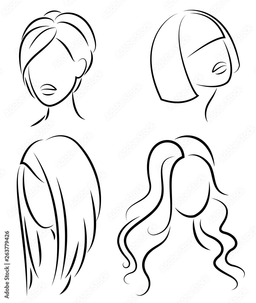 Silhouette of the head of a cute lady. The girl shows her hairstyle for medium and short hair. Suitable for logo, advertising. Vector illustration Silhouette of the head of a cute lady. The girl shows her hairstyle for medium and short hair. Suitable for logo, advertising. Vector illustration