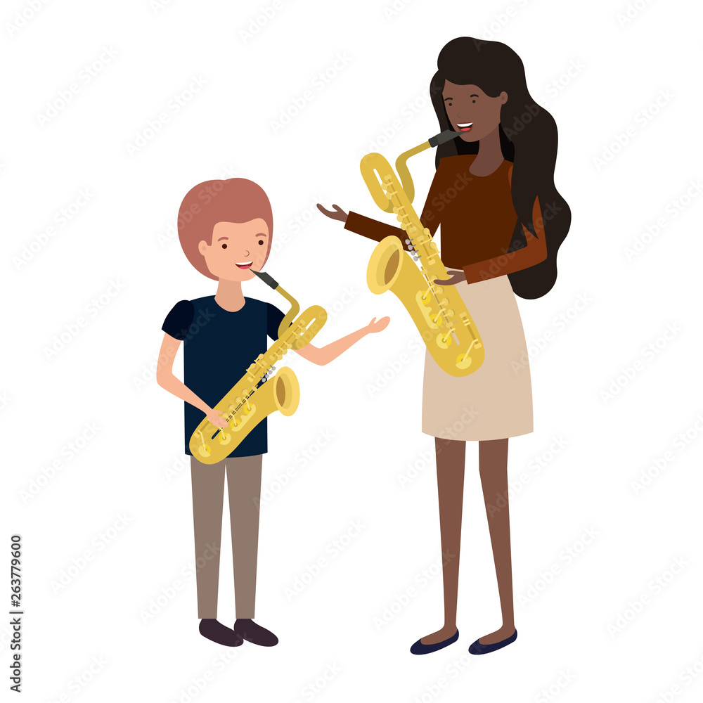 woman with son and saxophone avatar character woman with son and saxophone avatar character