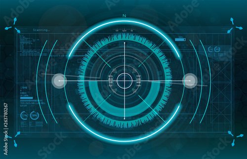 Modern aiming system. Sci-fi futuristic spaceship crosshair. Outline HUD user interface. Fullcolor interface. Techno target screen elements. Abstract Technology background. Vector gadget photo