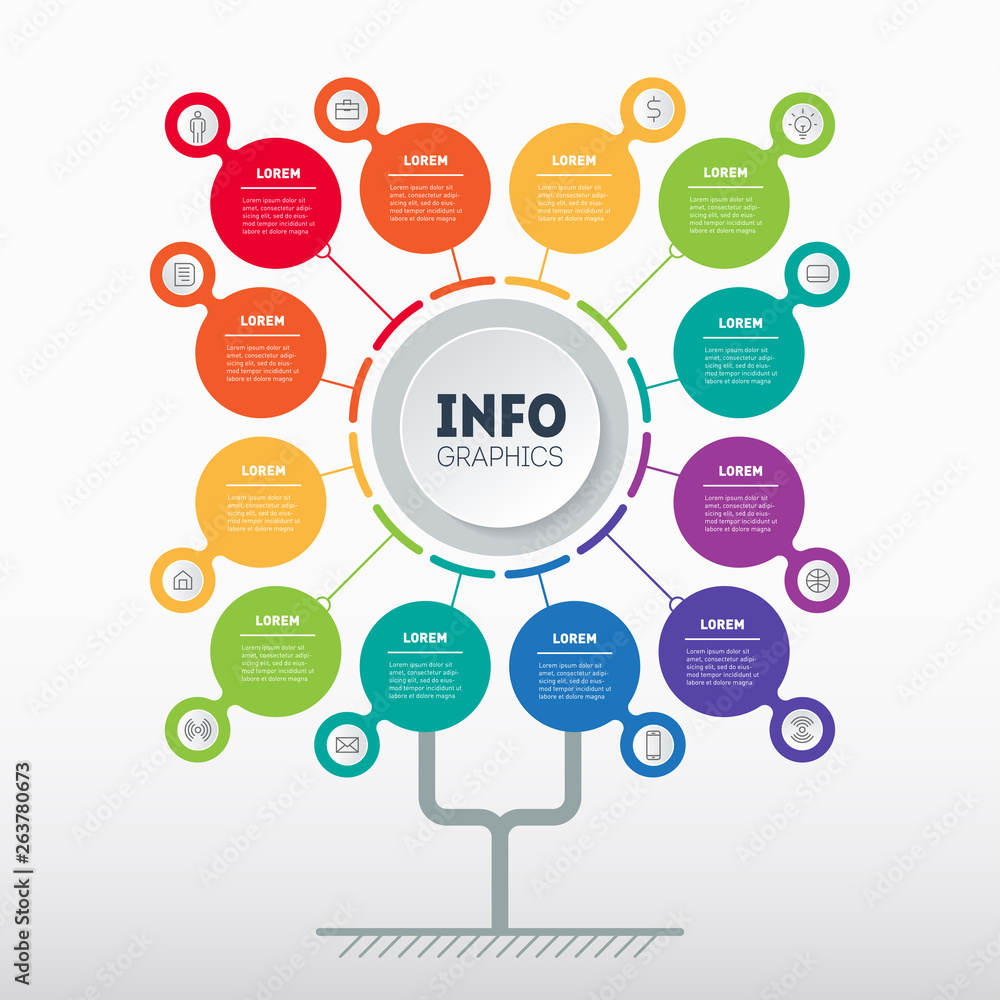Business presentation concept with 12 options. Web Template of tree ...