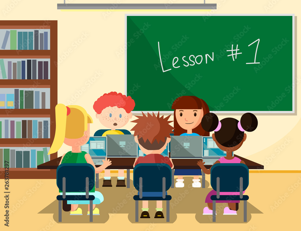 Pupils Studying Online in Classroom with Laptops. Pupils Studying Online in Classroom with Laptops.