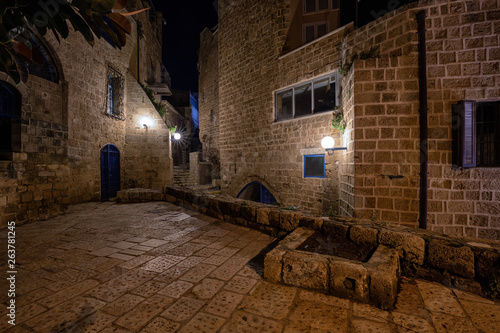 Night view in the alley ways at the Historic Old Port of Jaffa. Taken in Tel Aviv  Israel.