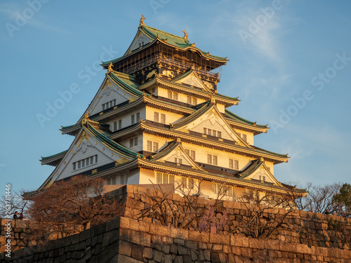Landscape of Osaka Castle Park in early spring.