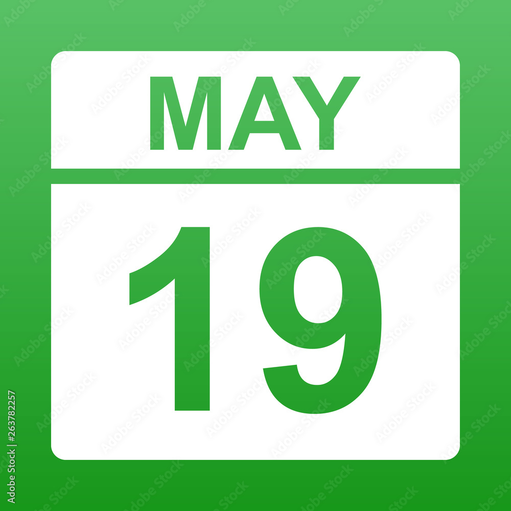 May 19. White calendar on a colored background. Day on the calendar. Green background with gradient. Simple vector illustration. May 19. White calendar on a colored background. Day on the calendar. Green background with gradient. Simple vector illustration.
