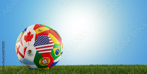soccer ball flags design USA Canada Mexico 3d-illustration