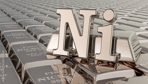 Cuadro en lienzo Nickel ingots background with Ni symbol. 3D rendering