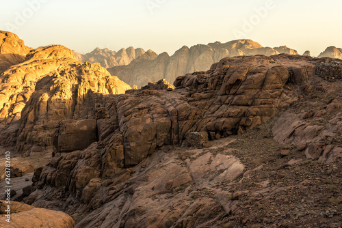 Middle East or Africa, picturesque bare mountain range and a large sandy valley desert landscapes landscape photography