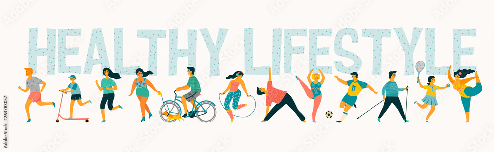 World Health Day. Vector tempale with leading an active healthy lifestyle. - obrazy, fototapety, plakaty 