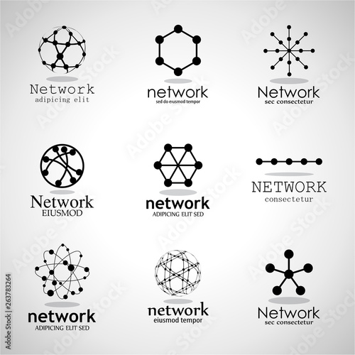 Network Technology Logo Set. Vector Illustration Of Network Icon Isolated On Gray Background. Collection For Marketing Logo Template, Social Icon, Sign, Symbol And Apps Design. Business Concept