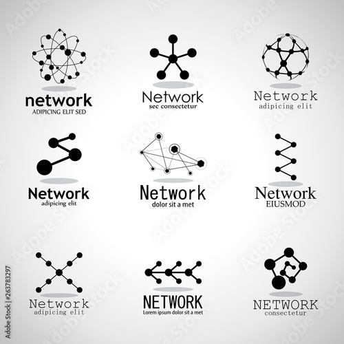 Network Technology Logo Set. Vector Illustration Of Network Icon Isolated On Gray Background. Collection For Marketing Logo Template, Social Icon, Sign, Symbol And Apps Design. Business Concept