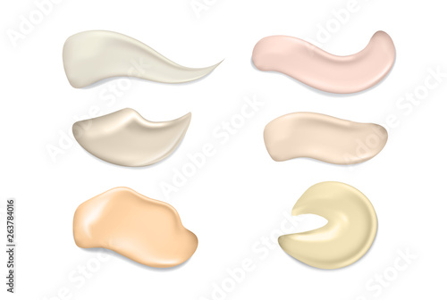 3d realistic concealer smear. Foundation beige liquid .Cosmetic make up. Vector make up beauty illustration. Liquid foundation daub. Smudged tone cream