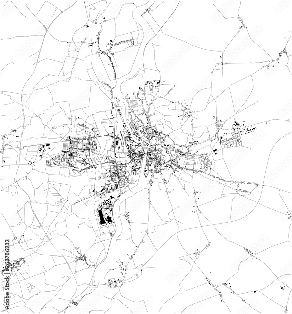 Satellite map of Poznań, it is a city on the Warta River in west-central Poland. Map of streets and buildings of the town center. Europe - obrazy, fototapety, plakaty 