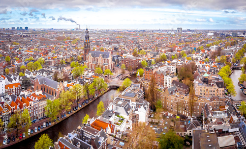 Photography Aerial view of Amsterdam canals, Netherlands