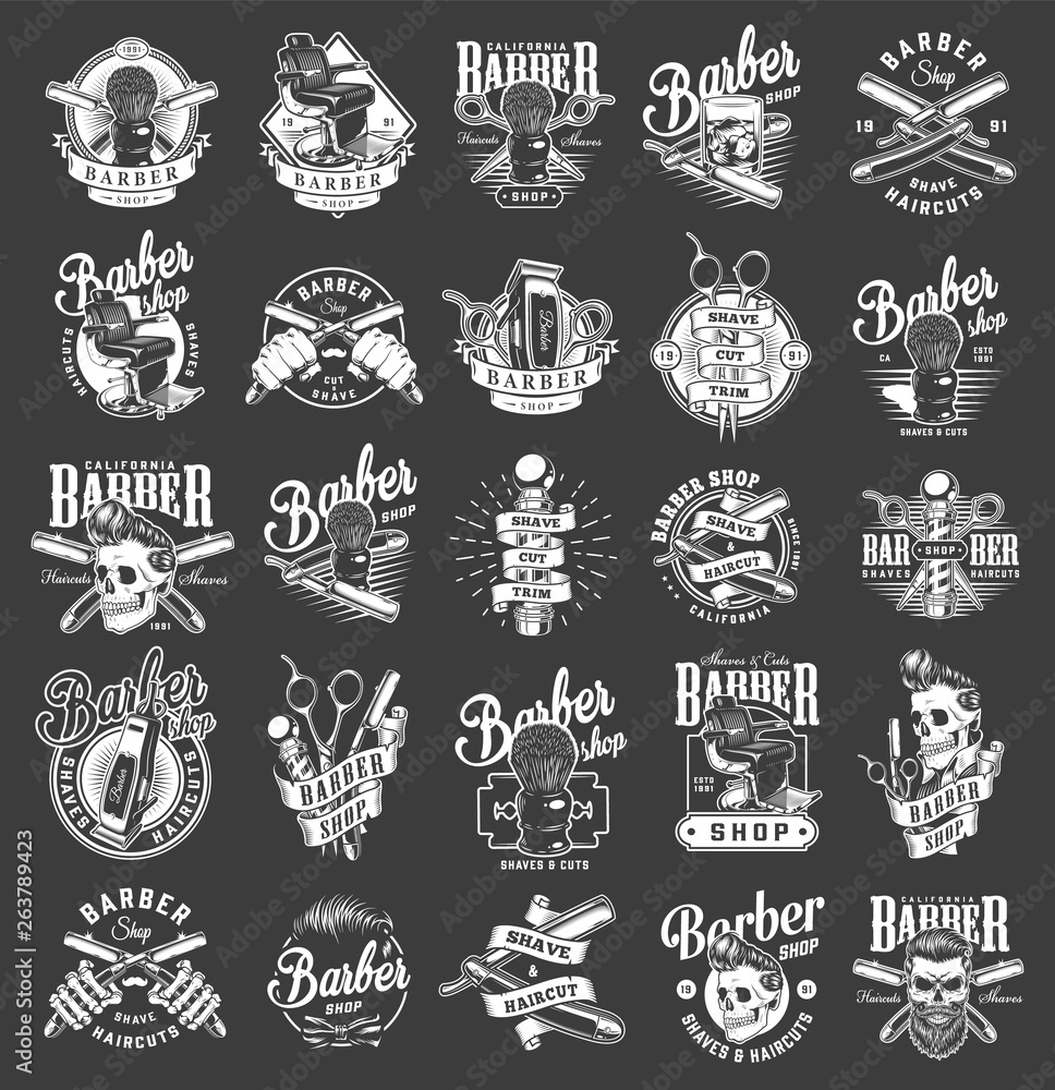 Vintage monochrome barbershop emblems