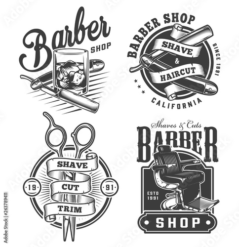 Vintage monochrome barbershop logos set