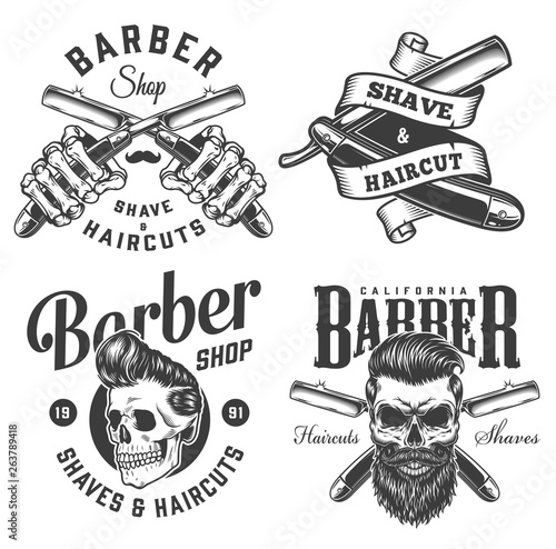 Vintage monochrome barbershop logotypes