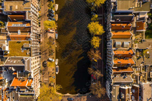 Canvas Print Panoramic aerial view of Amsterdam canals in a beautiful summer day, The Netherl