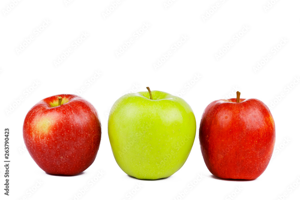 Red and green apples on white background. Isolated apple. Green and red fruits. Blank for designer. Vegetarian food Red and green apples on white background. Isolated apple. Green and red fruits. Blank for designer. Vegetarian food