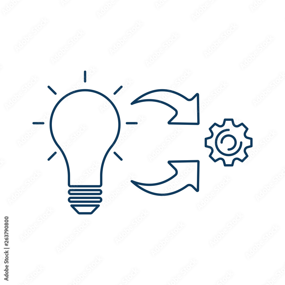Implementation Icon Vector. Lamp Cogwheel Circle Arrows Symbol. Process Progress Development Logo. Idea to Product Sign. Implementation Icon Vector. Lamp Cogwheel Circle Arrows Symbol. Process Progress Development Logo. Idea to Product Sign.