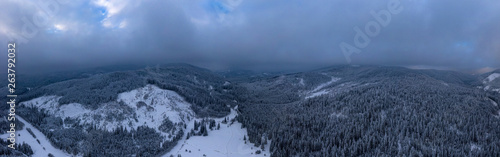 Amazing aerial view of a winter Landscape by the drone