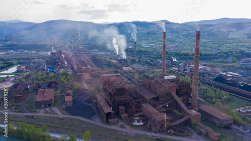 Industrial Factory Producing Smoke  Air Pollution  Aerial View