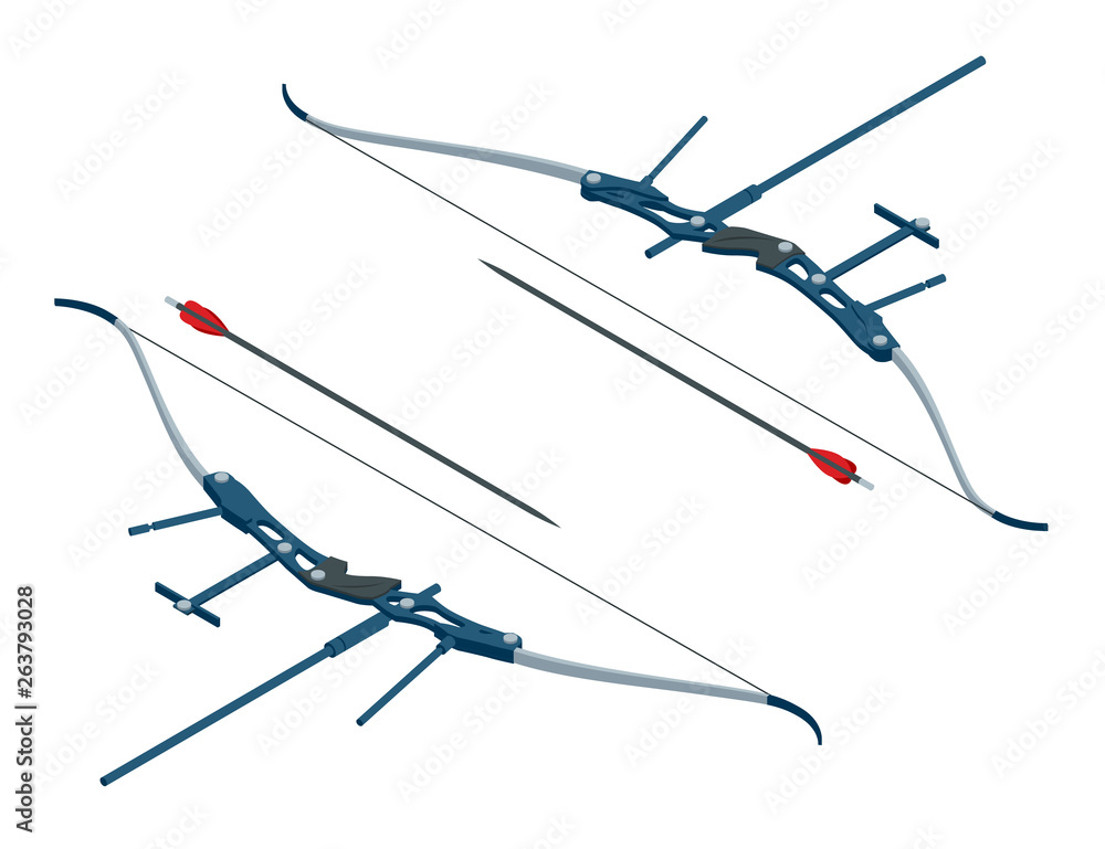 Isometric Bow and Arrow set. Isolated on white background. Isometric Bow and Arrow set. Isolated on white background.