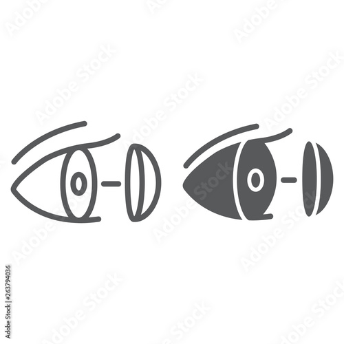 Eye lens line and glyph icon, vision and care, contact lens sign, vector graphics, a linear pattern on a white background.