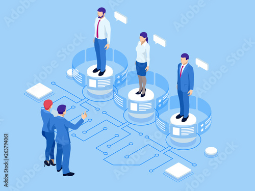 Isometric hiring and recruitment concept for web page, banner, presentation. Isometric Online job search and human resource concept.