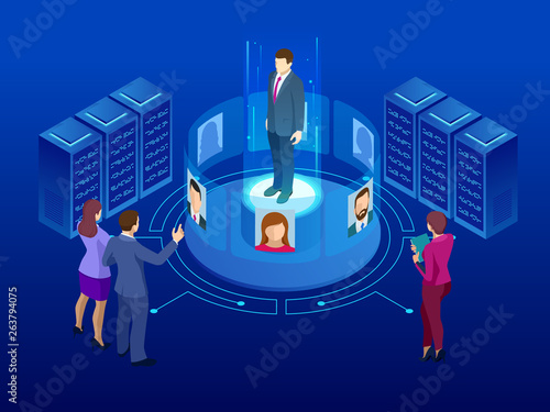 Isometric hiring and recruitment concept for web page, banner, presentation. Isometric Online job search and human resource concept.