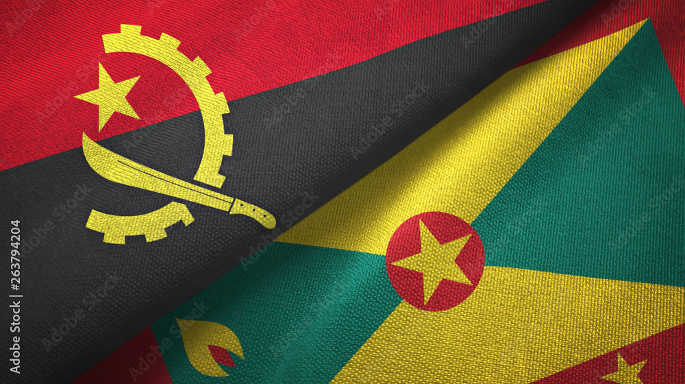 Fototapeta premium Angola and Grenada two flags textile cloth, fabric texture
