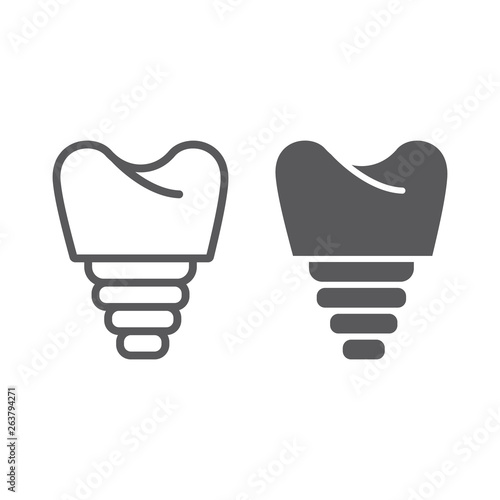 Dental implant line and glyph icon, teeth and dentistry, implant tooth sign, vector graphics, a linear pattern on a white background.