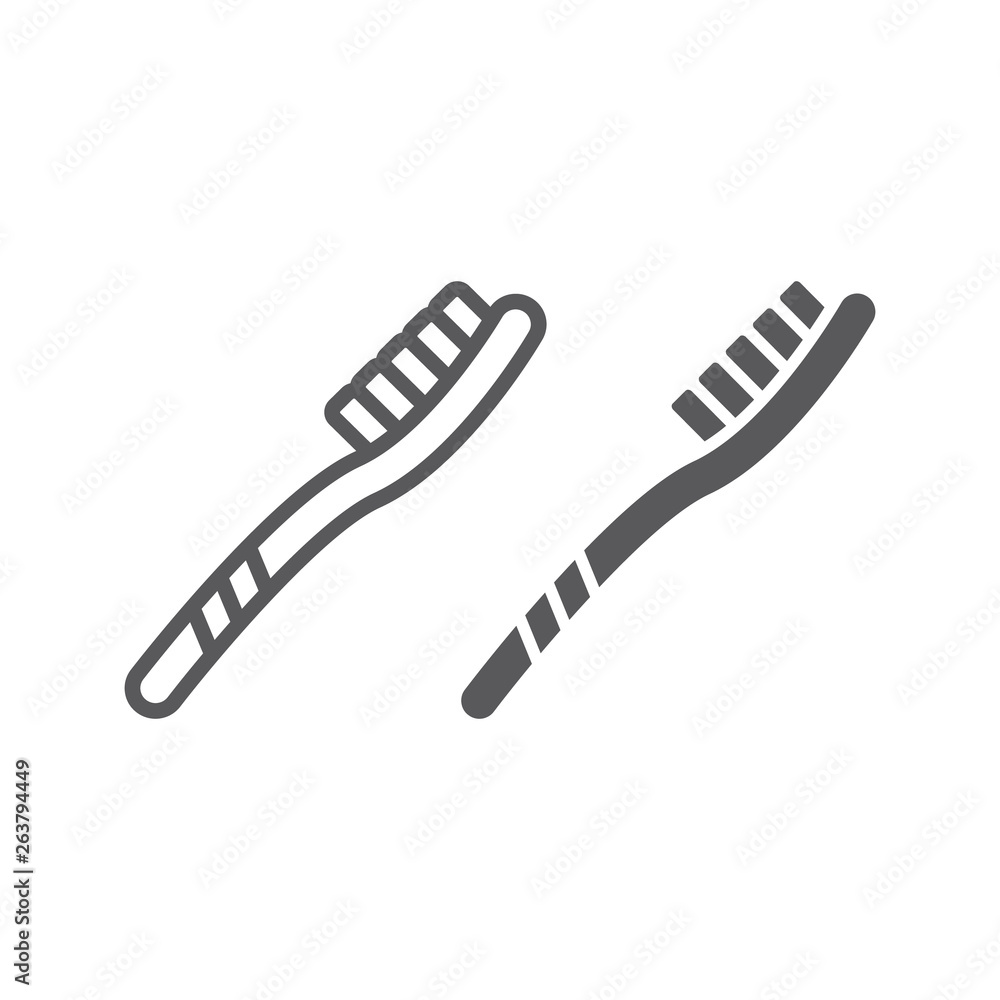 Toothbrush line and glyph icon, dental and teeth, bristle sign, vector graphics, a linear pattern on a white background. Toothbrush line and glyph icon, dental and teeth, bristle sign, vector graphics, a linear pattern on a white background.
