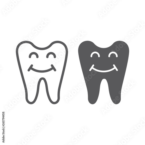 Happy tooth line and glyph icon, teeth and dentistry, smiling tooth sign, vector graphics, a linear pattern on a white background.