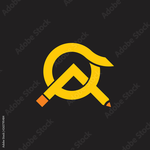 letter o linked pencil education symbol logo vector photo