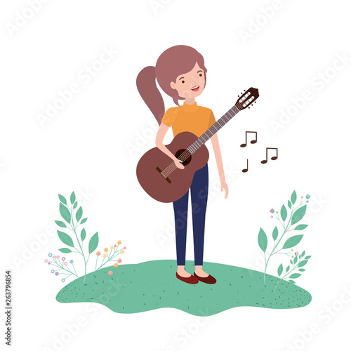 woman with guitar in landscape avatar character