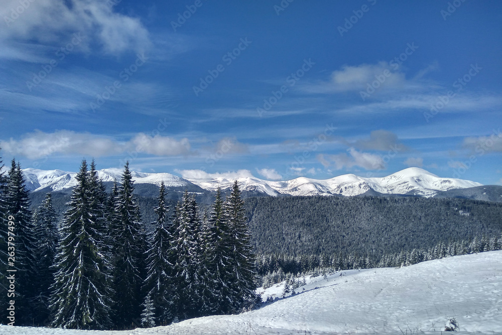 winter in mountains, ski season