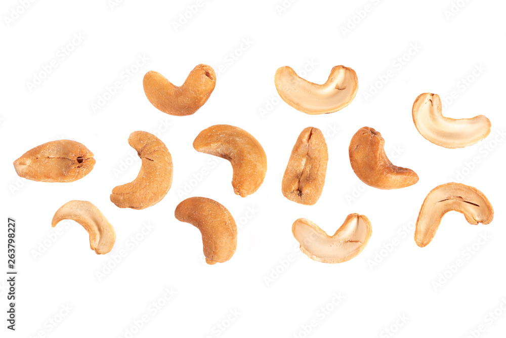 Fototapeta premium Cashew nuts isolated on white background. top view