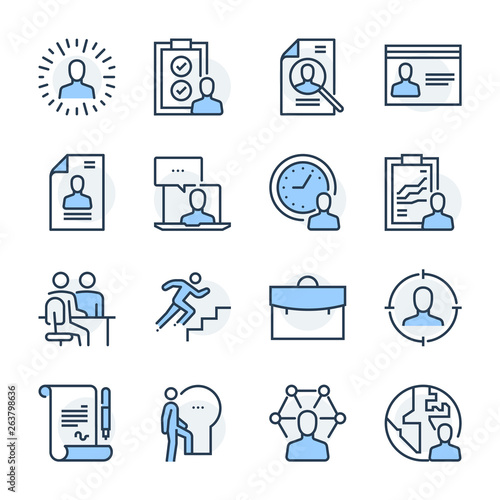 Recruitment theme icon set. The set is vector, colored and created on 64x64 grids.