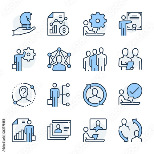 Human resources theme icon set. The set is vector, colored and created on 64x64 grids.
