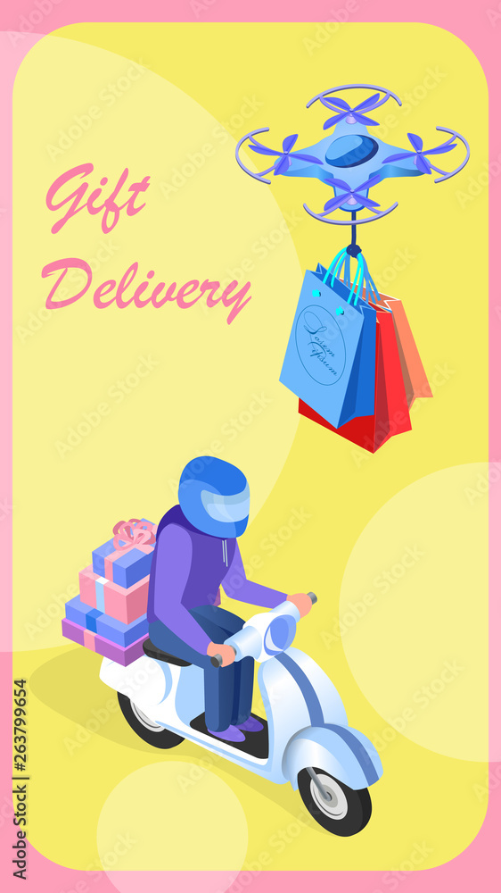 Gift Delivery Service Flat Vector Banner Template