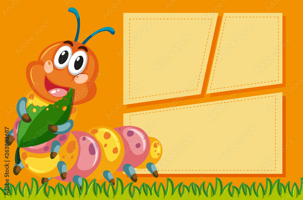 Fototapeta premium Cute caterpillar on blank note