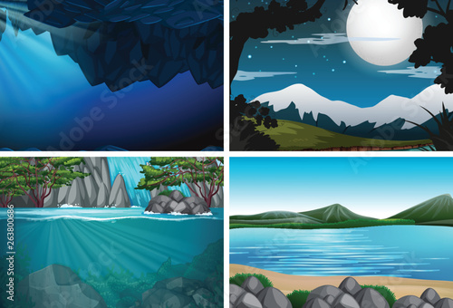 Set of nature with water landscape
