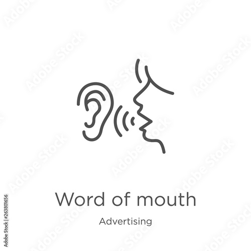 word of mouth icon vector from advertising collection. Thin line word of mouth outline icon vector illustration. Outline, thin line word of mouth icon for website design and mobile, app development.