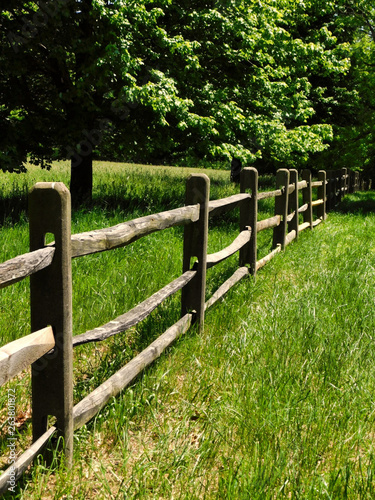 Wooden fence in a grassy field
