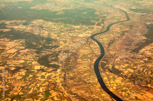 Aerial view of river meander