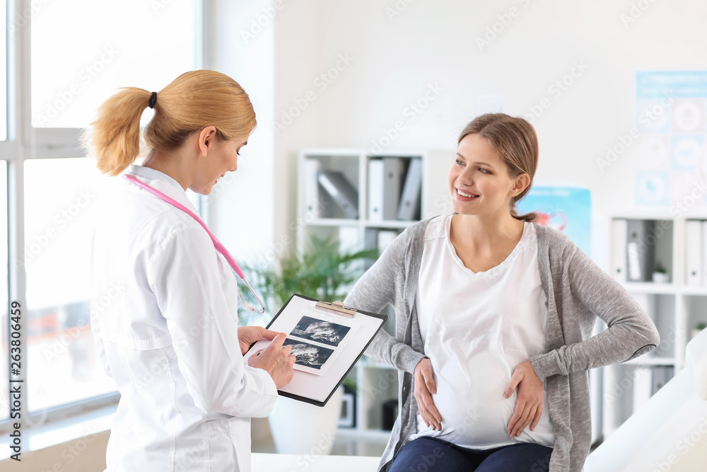 Young pregnant woman visiting her gynecologist in clinic Young pregnant woman visiting her gynecologist in clinic