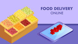 Ordering Fruits Online Isometric Banner Template
